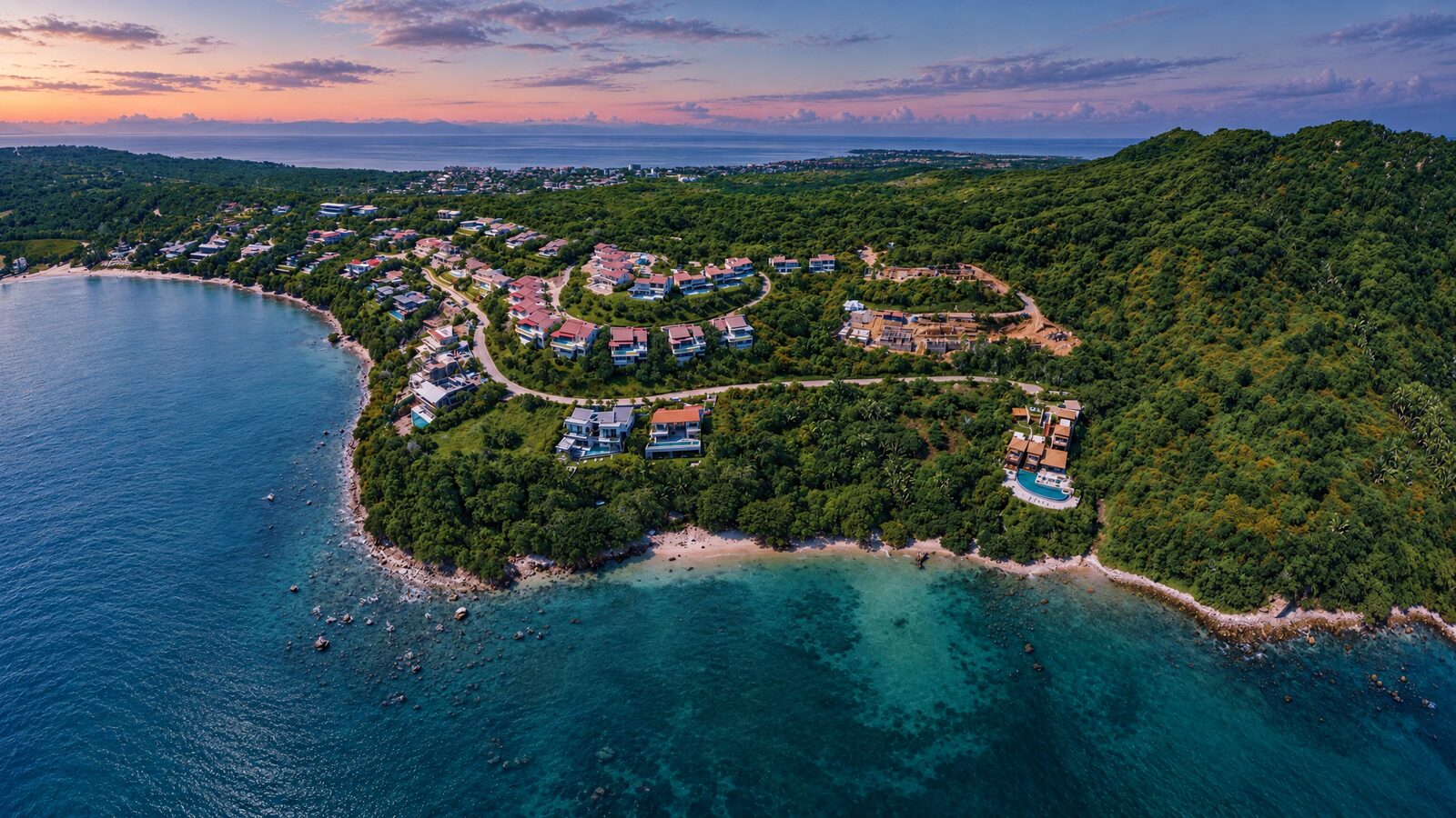 Aerial view of Iyari, Punta Mita, at sunset
