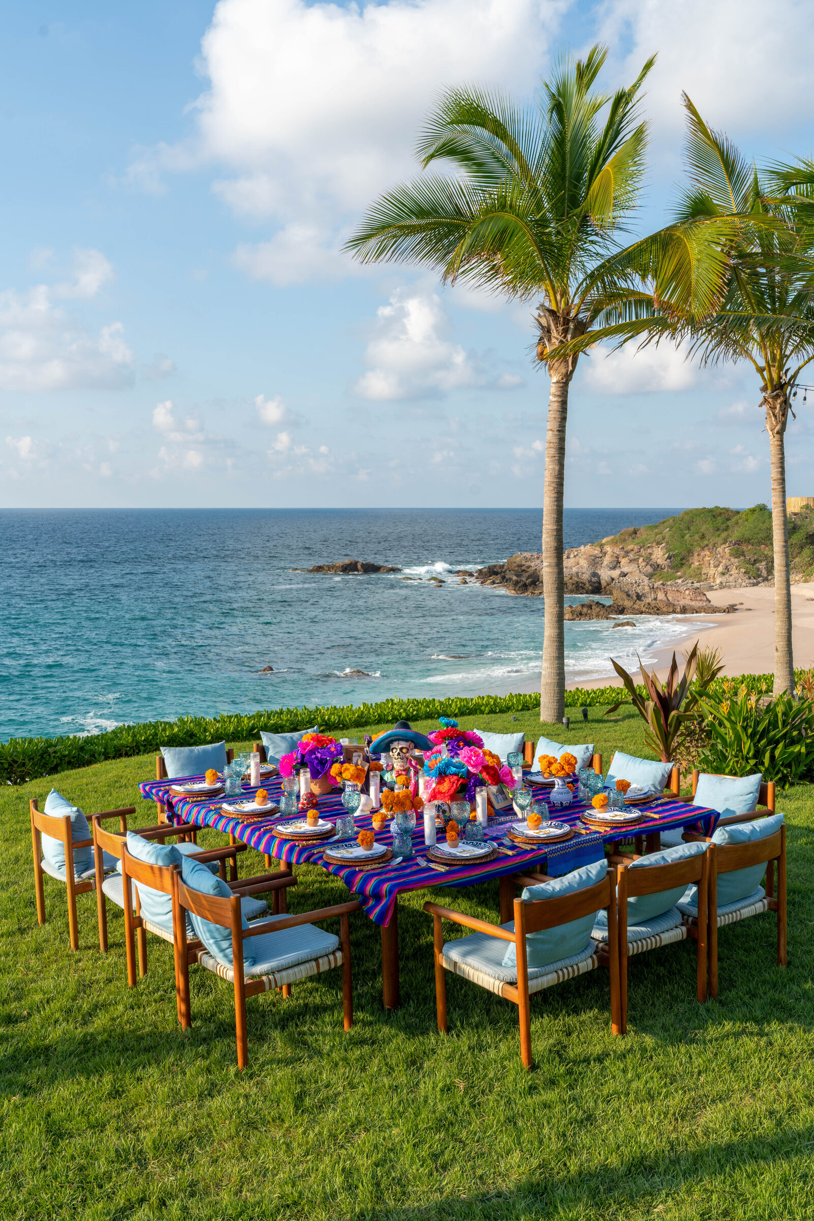 Celebration dinner setup oceanfront in Punta Mita